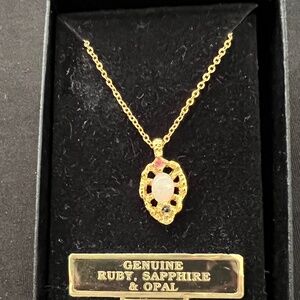 Ruby, Sapphire & Opal Gold-plated necklace